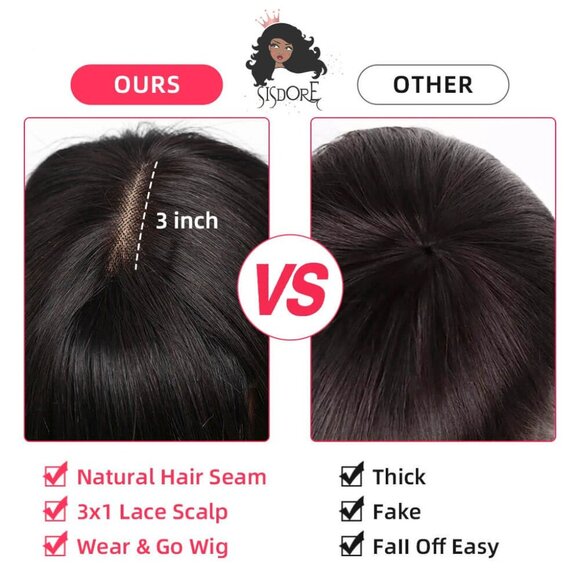 Glueless Bob with Bangs, Short Straight Human Hair Wig 3x1 Lace - Picture 15 of 15